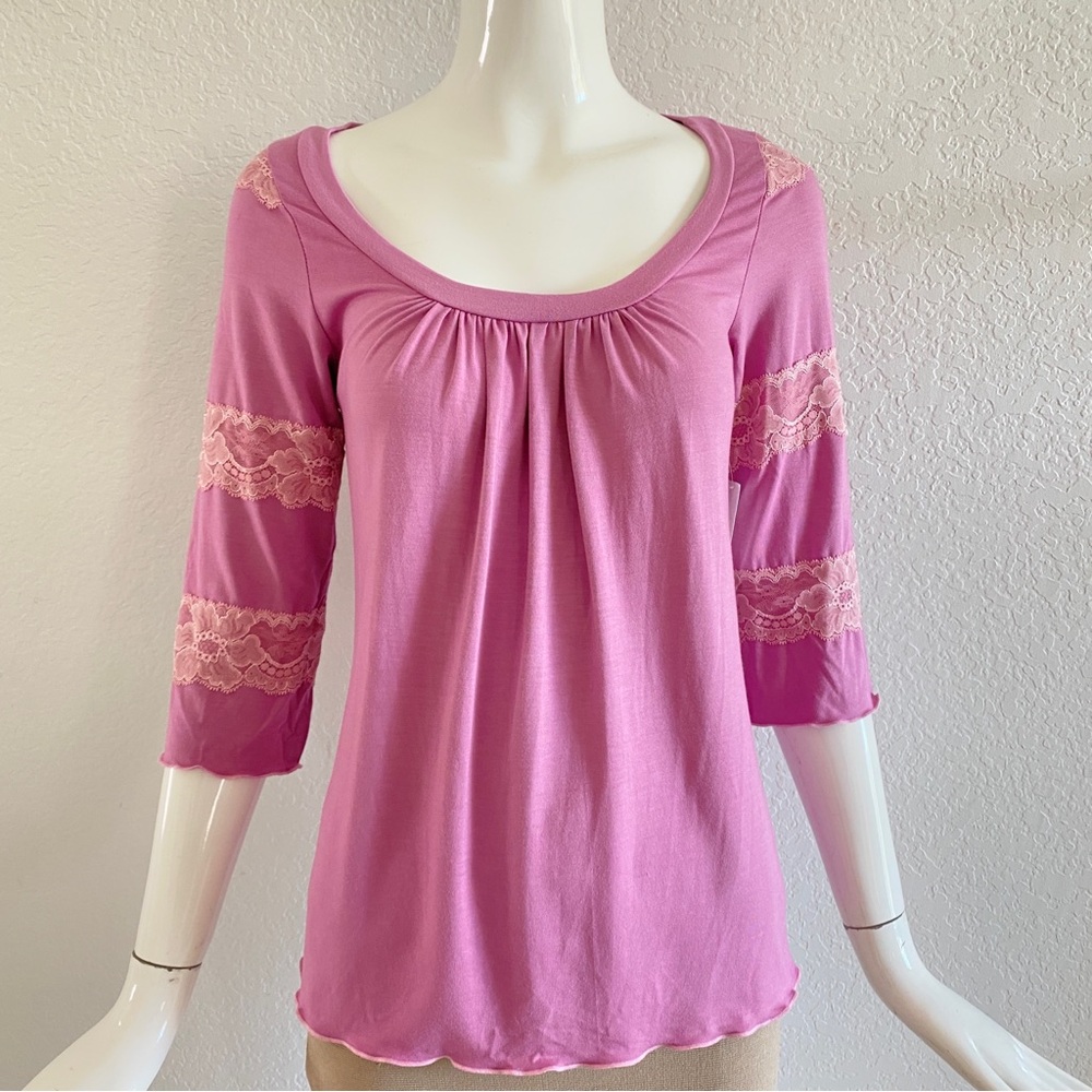 Claire Pettibone Mauve lace trim Long Sleeve Top